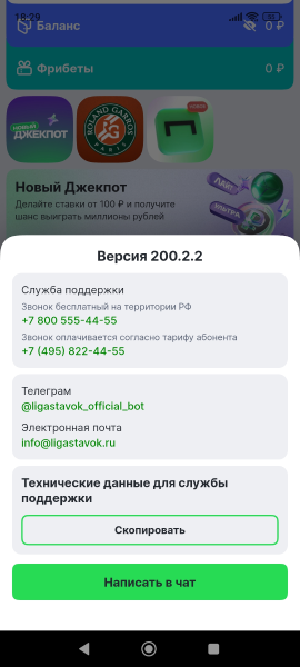 Служба поддержки Лиги Ставок